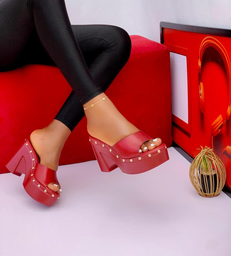 Gold Studded Platform Block Heel Sandals - Image 2