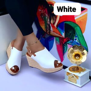 White Peep-Toe Platform Wedge Sandals