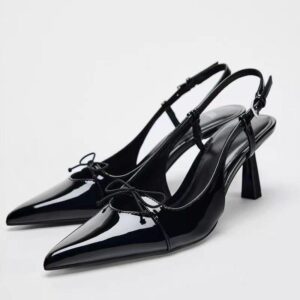 Zara Patent Finish Kitten Heel Slingbacks