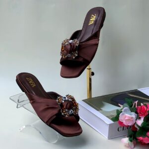 Zara black satin jewelled slide