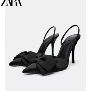 Fabric Slingback Heels with Bow