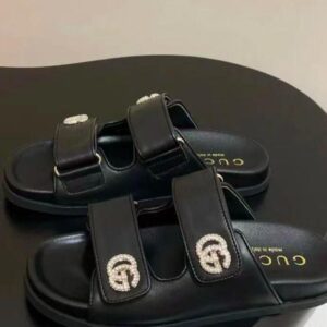Gucci Crystal Double G Leather Slide