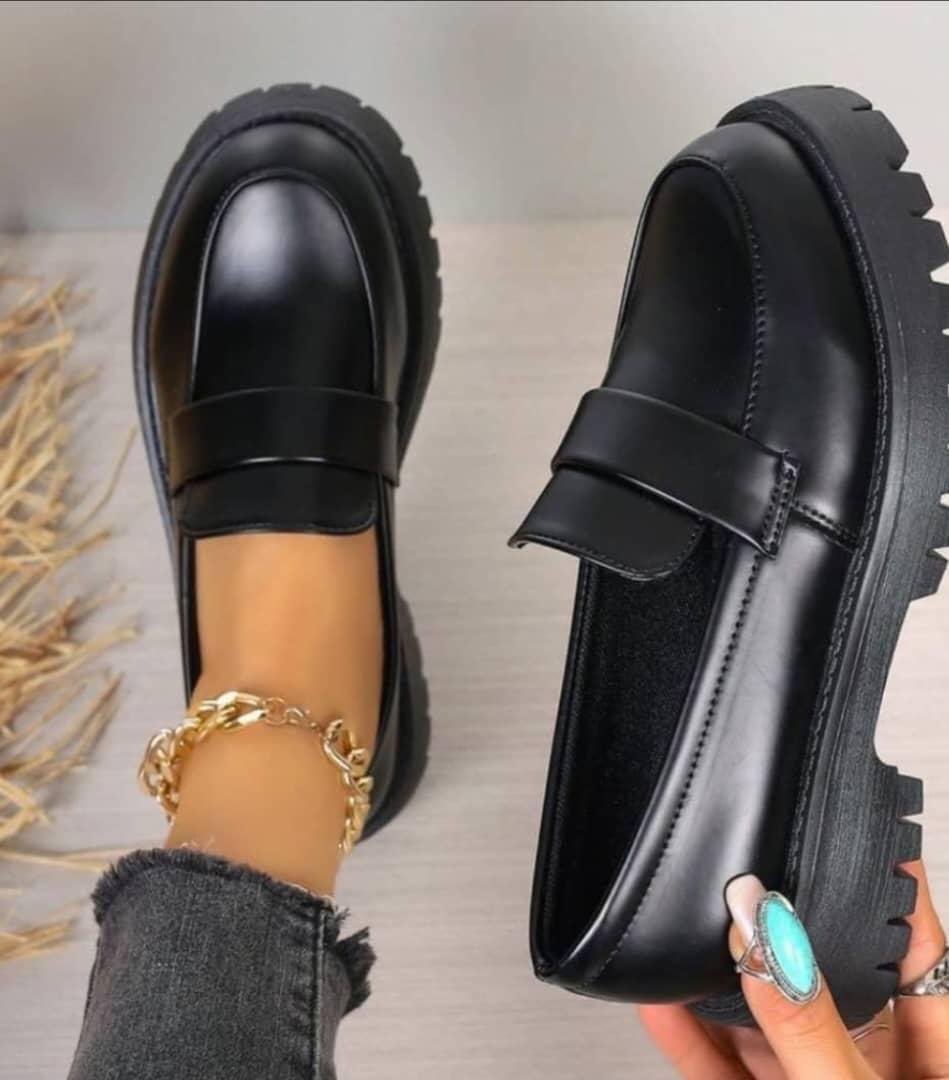 chunky black platform penny loafers