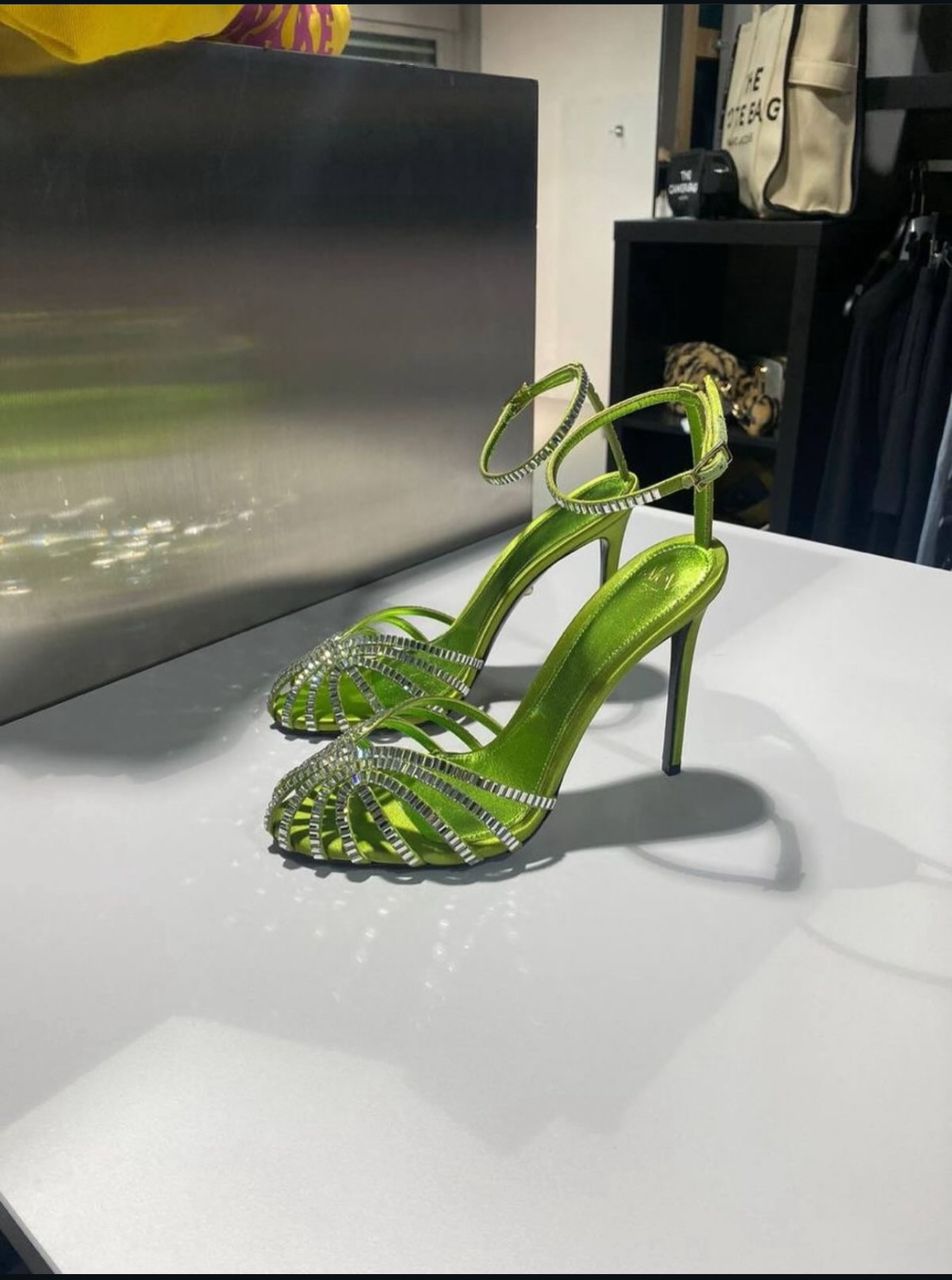 Zara High-Heel Vinyl Sandals with Rhinestones