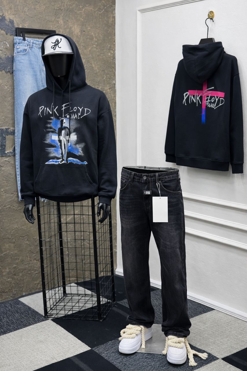luxury branded Pink Floyd hoodie X jean combo
