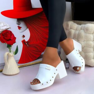 White Platform Block Heel