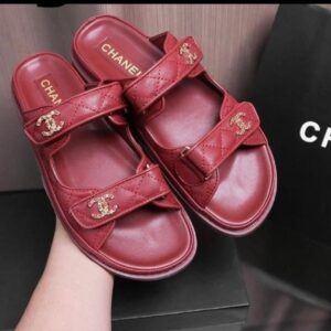 wine Chanel CC Logo Double Strap slide