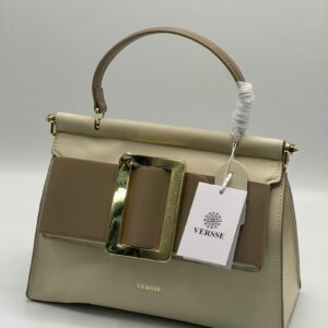 VERSSE Gold Buckle Flap Top-Handle Handbag
