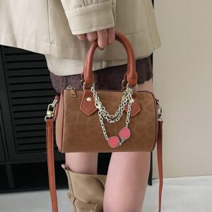 Leopard Print Strawberry Charm Boston Barrel Bags