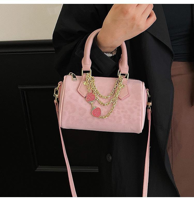 Leopard Print Strawberry Charm Boston Barrel Bags - Image 6