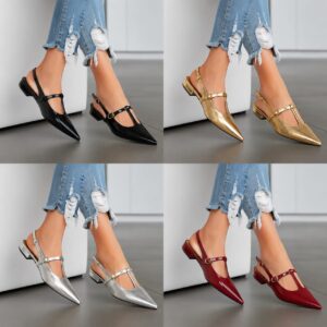 T-Strap Pointed-Toe Slingback Flat
