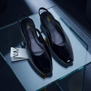 Zara Flat Peep-Toe Slingback Pumps