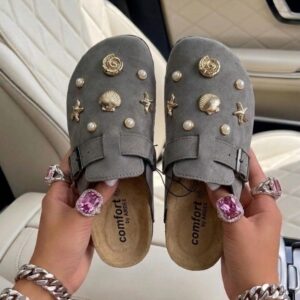 Comfort by Ardee Charm Embellished Suede Clogs / Mules