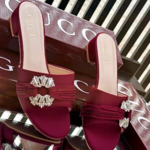 Crystal Embellished Low Block Heel Slippers