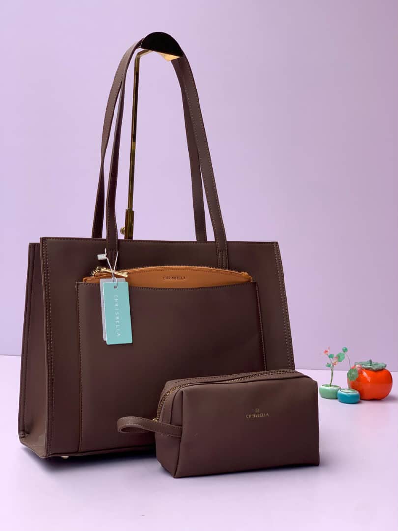 Chrisbella Structured 2-in-1 Top-Handle Tote Bag Set with matching cosmetic pouch - Image 3