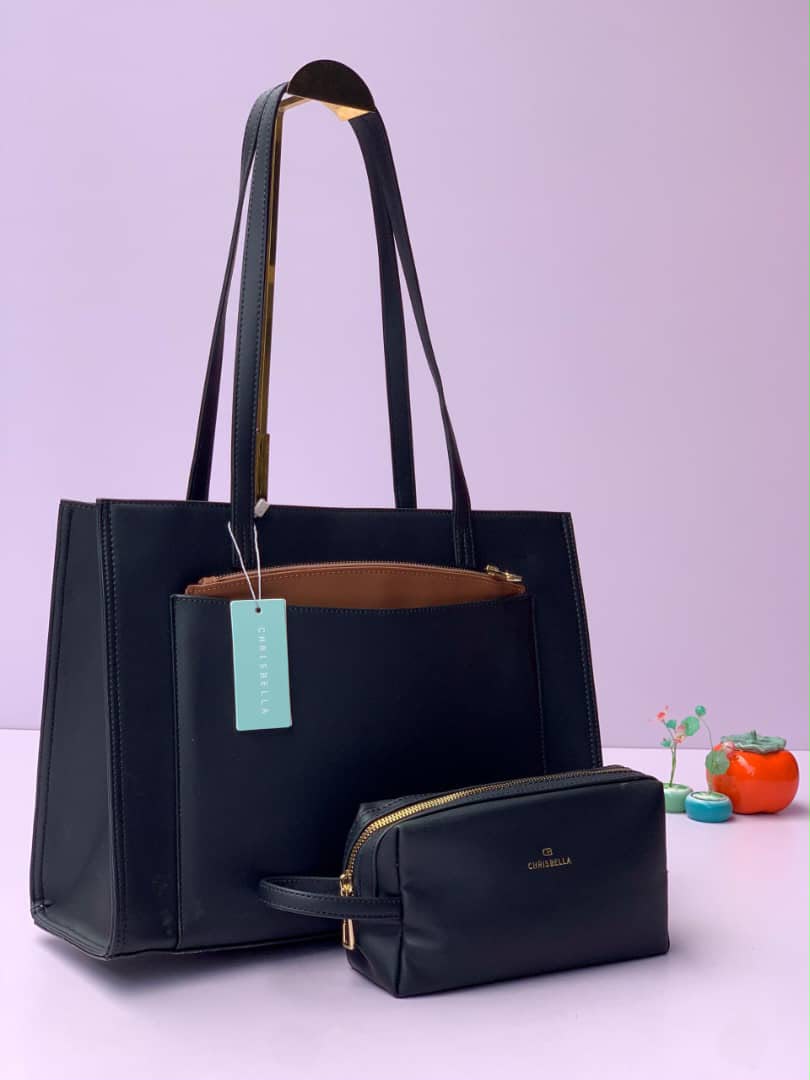 Chrisbella Structured 2-in-1 Top-Handle Tote Bag Set with matching cosmetic pouch - Image 2