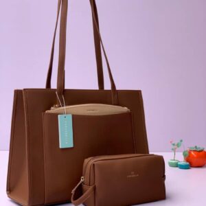 Chrisbella Structured 2-in-1 Top-Handle Tote Bag Set with matching cosmetic pouch