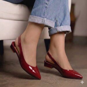 Pointed-Toe Low Heel Slingbacks (Plain Glossy Finish)